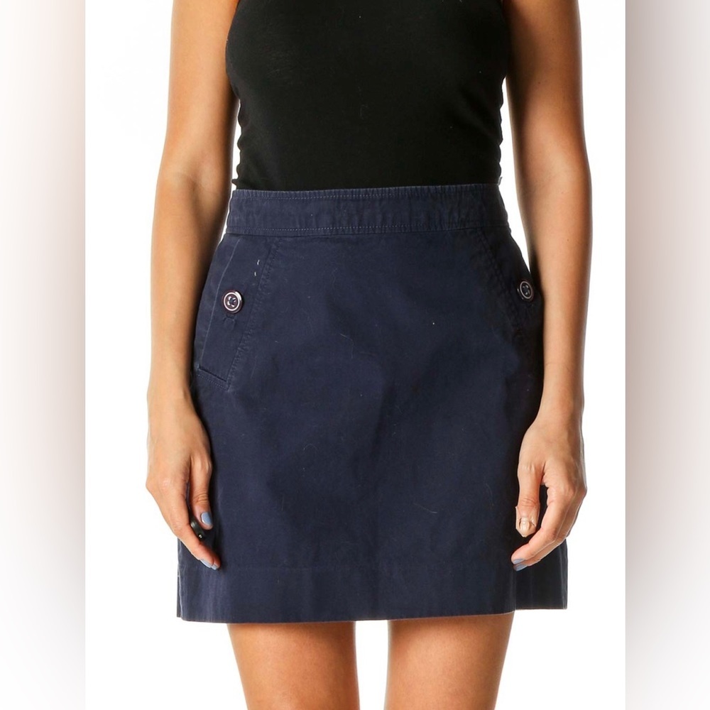 Lilly Pulitzer 4 Dark Blue Side Pocket Button Accent Khaki Summer Skirt